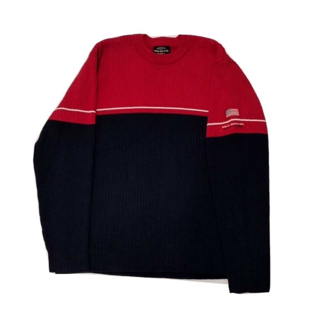 Ralph Lauren Polo Jeans Co Knit Sweater Men XL Red White Blue Shirt New Zealand